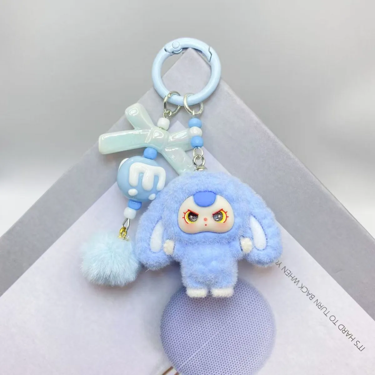 Dopamine Flocked Labubu Car Keychain – Cute Plush Bag Charm Pendant for Students, Girls & Backpacks – Trendy Kawaii Gift